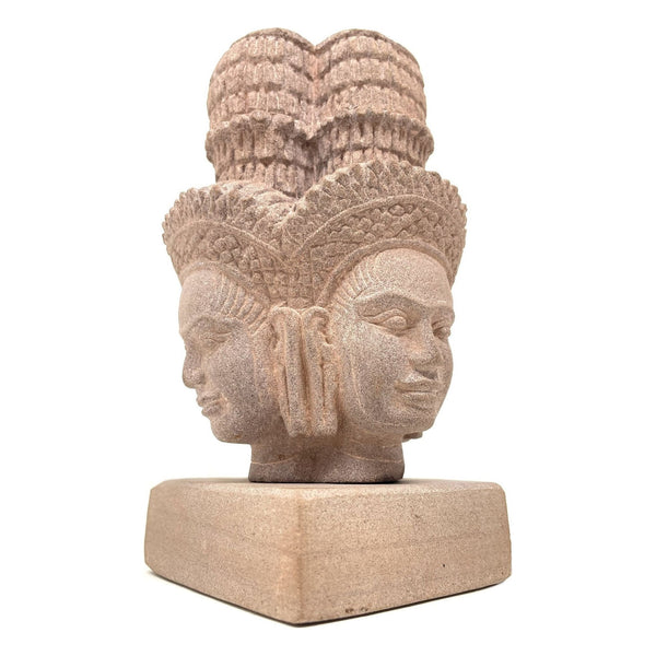 Hand-Carved Cambodian Pink Sandstone Head of Brahma - 6.5" H X 4" W X 4" D