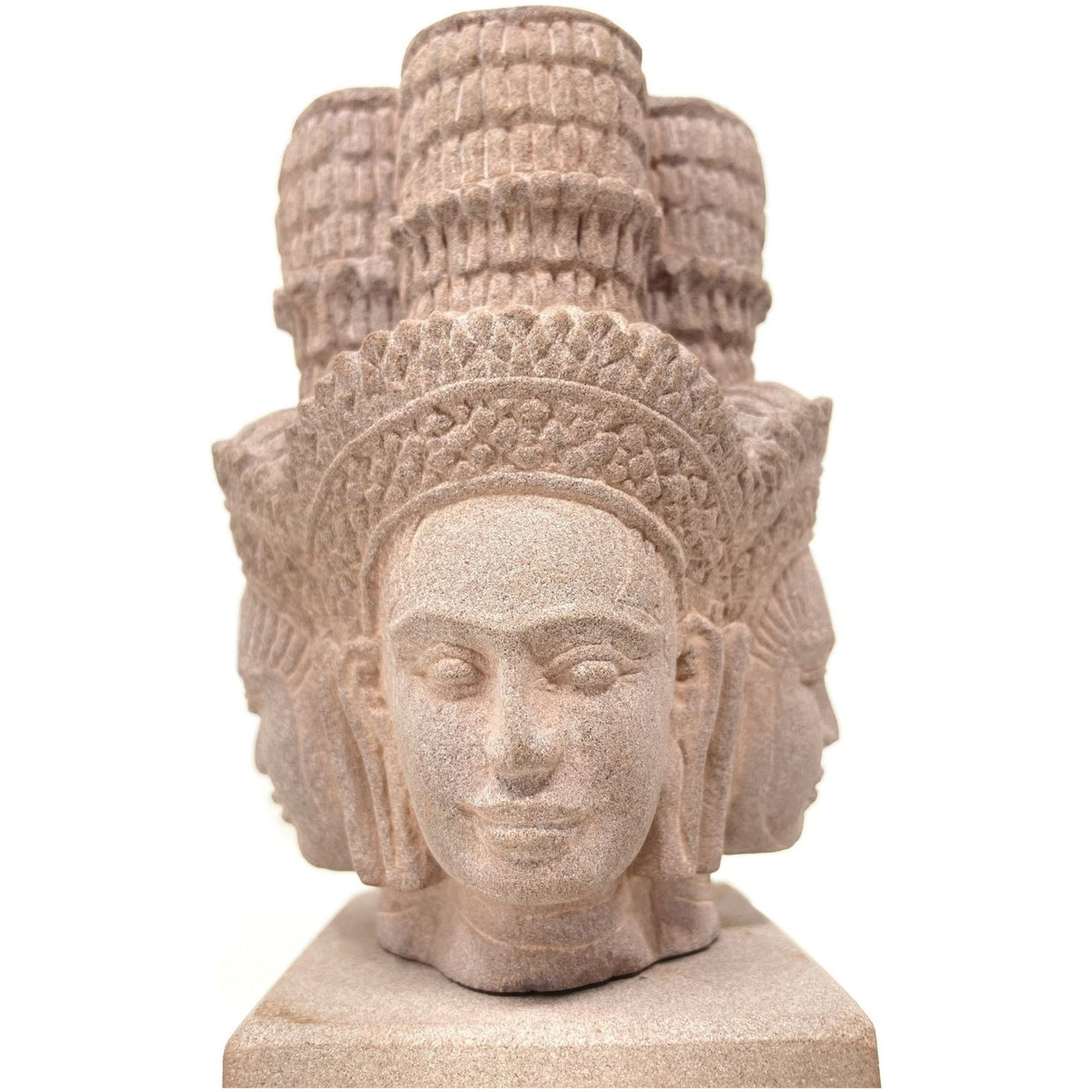 Hand-Carved Cambodian Pink Sandstone Head of Brahma - 6.5" H X 4" W X 4" D