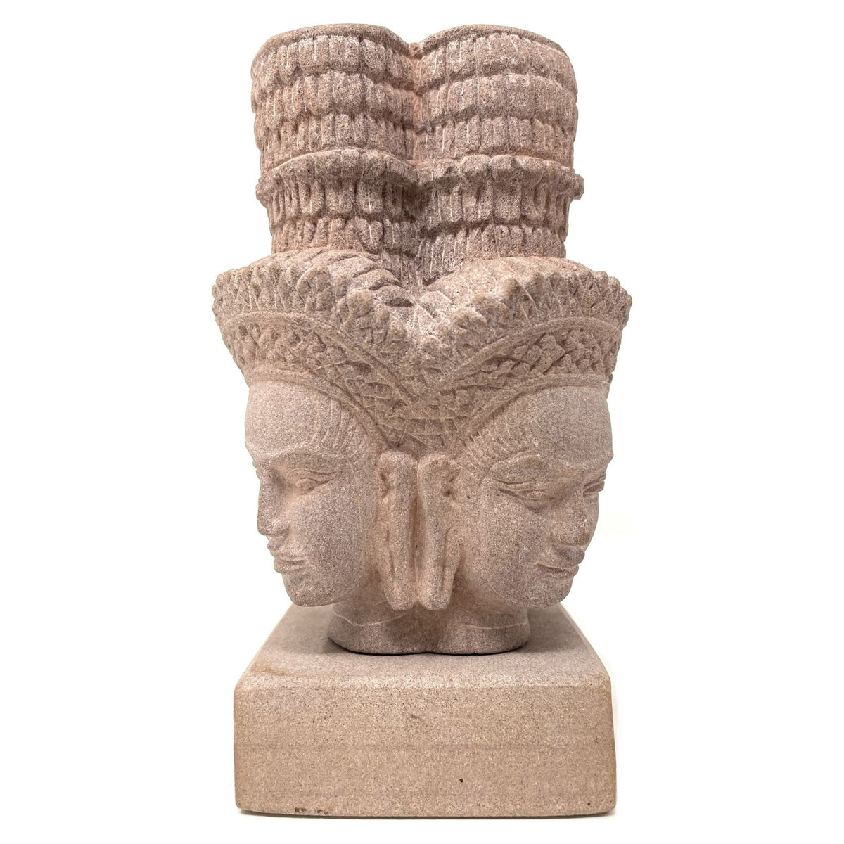 Hand-Carved Cambodian Pink Sandstone Head of Brahma - 6.5" H X 4" W X 4" D