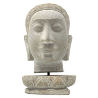 Hand-Carved Cambodian Gray Sandstone Buddha Head - 7.75" H X 5" W X 4.5" D