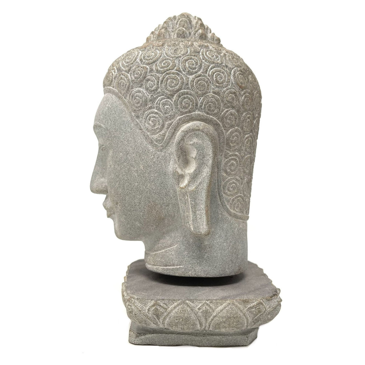 Hand-Carved Cambodian Gray Sandstone Buddha Head - 7.75" H X 5" W X 4.5" D