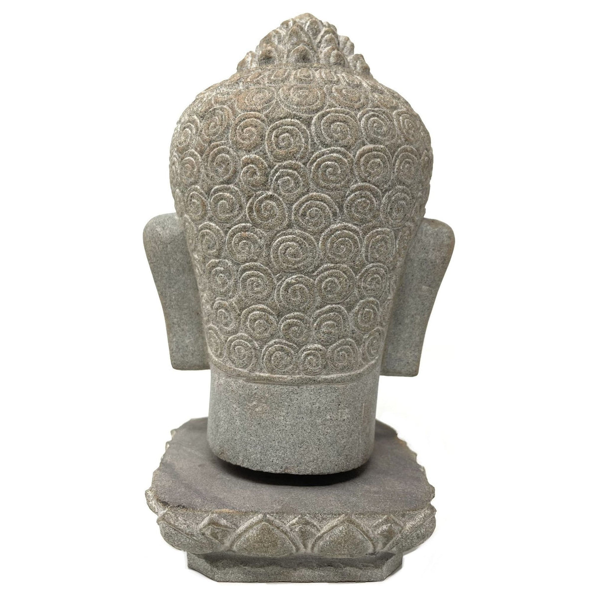 Hand-Carved Cambodian Gray Sandstone Buddha Head - 7.75" H X 5" W X 4.5" D