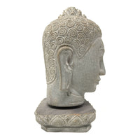 Hand-Carved Cambodian Gray Sandstone Buddha Head - 7.75" H X 5" W X 4.5" D