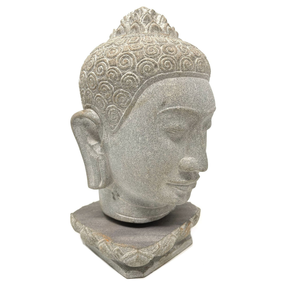 Hand-Carved Cambodian Gray Sandstone Buddha Head - 7.75" H X 5" W X 4.5" D