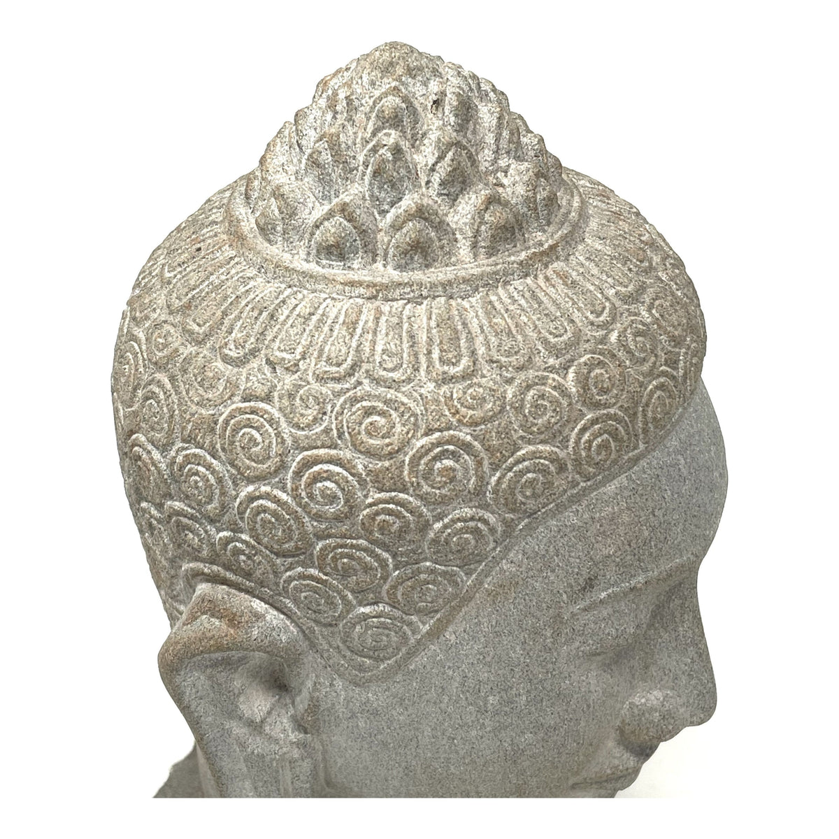 Hand-Carved Cambodian Gray Sandstone Buddha Head - 7.75" H X 5" W X 4.5" D