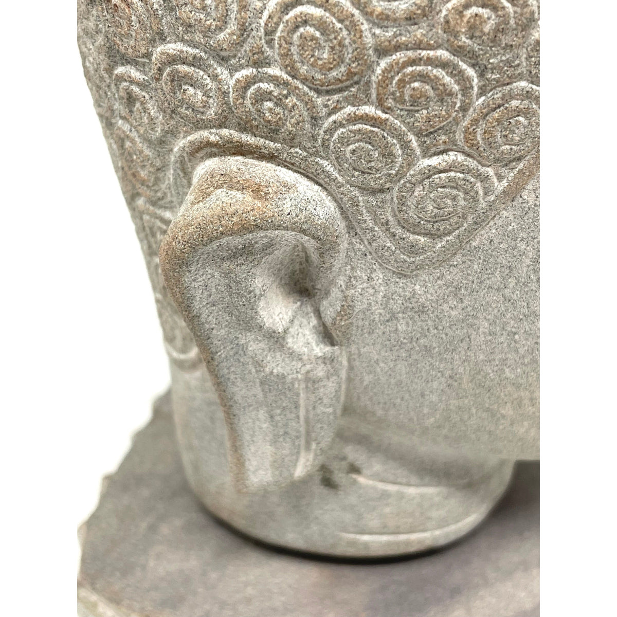 Hand-Carved Cambodian Gray Sandstone Buddha Head - 7.75" H X 5" W X 4.5" D