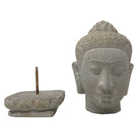 Hand-Carved Cambodian Gray Sandstone Buddha Head - 7.75" H X 5" W X 4.5" D