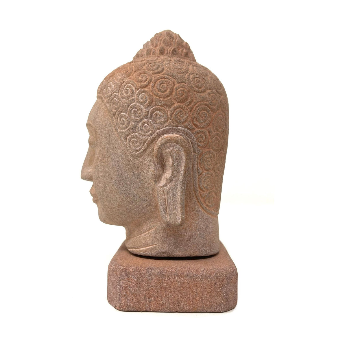 Hand-Carved Cambodian Pink Sandstone Buddha Head - 6.25" H X 3.5" W X 3.5" D