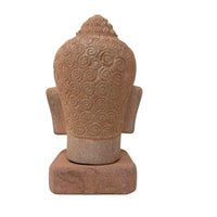 Hand-Carved Cambodian Pink Sandstone Buddha Head - 6.25" H X 3.5" W X 3.5" D