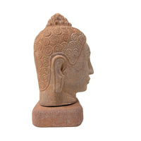 Hand-Carved Cambodian Pink Sandstone Buddha Head - 6.25" H X 3.5" W X 3.5" D