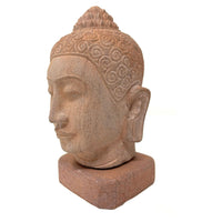 Hand-Carved Cambodian Pink Sandstone Buddha Head - 6.25" H X 3.5" W X 3.5" D