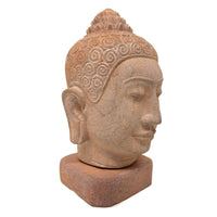 Hand-Carved Cambodian Pink Sandstone Buddha Head - 6.25" H X 3.5" W X 3.5" D