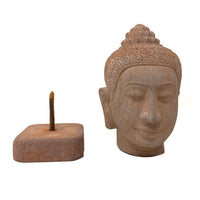 Hand-Carved Cambodian Pink Sandstone Buddha Head - 6.25" H X 3.5" W X 3.5" D