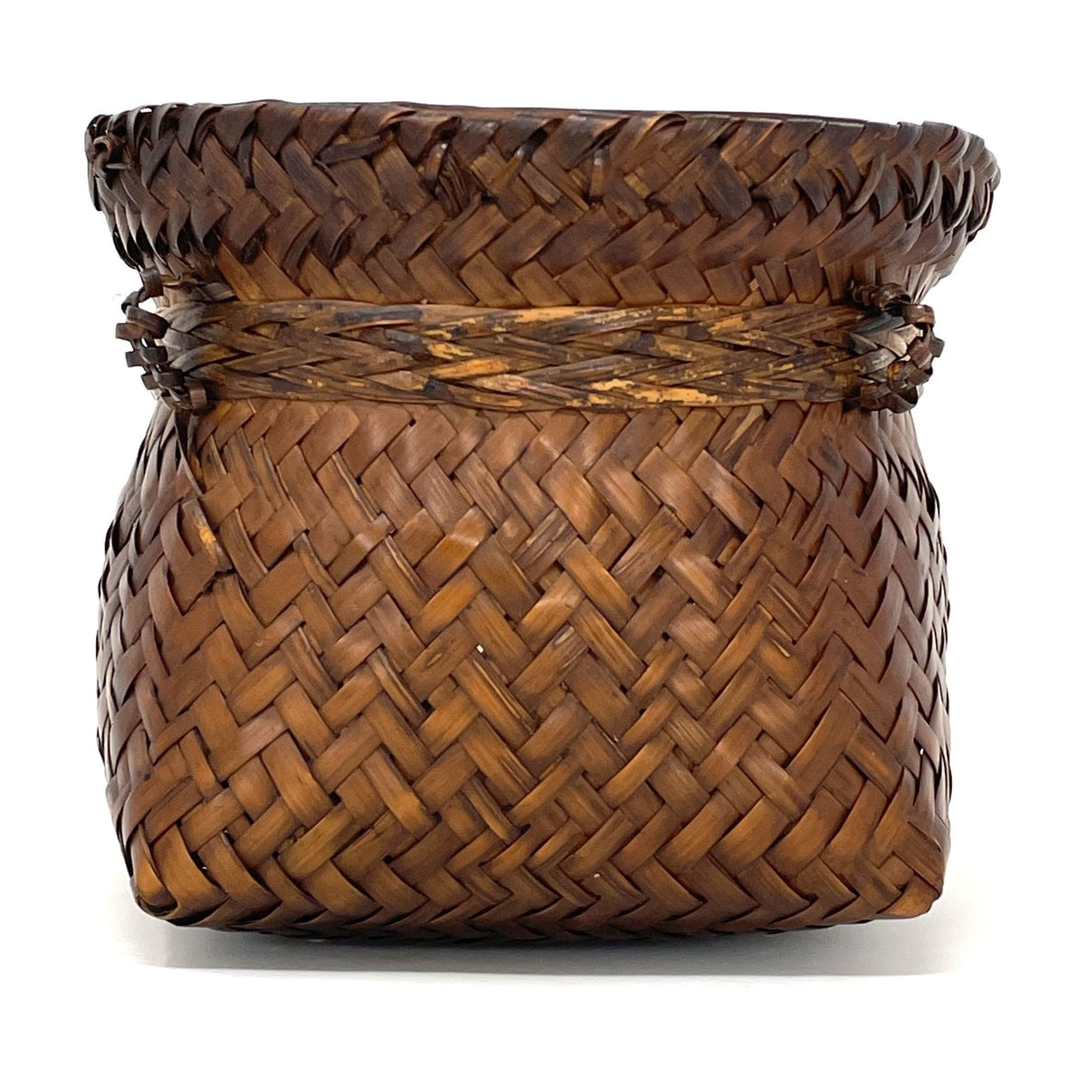 Intricately Woven Snail Basket Measuring 6 Inches Tall by 7 Inches Diameter with Rich Dark Patina from the Philippines