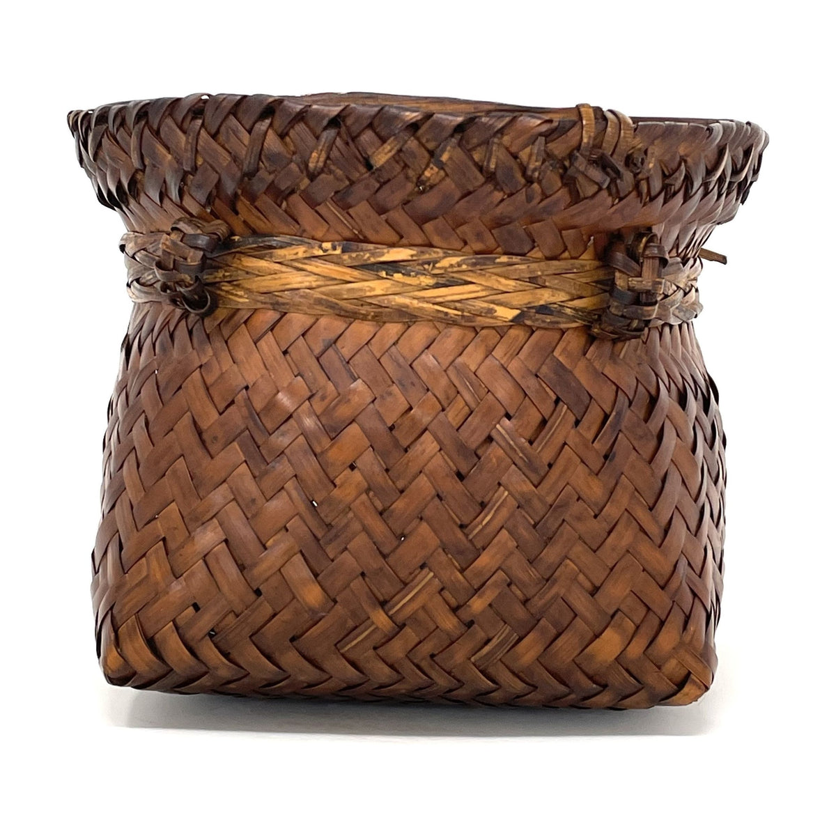 Intricately Woven Snail Basket Measuring 6 Inches Tall by 7 Inches Diameter with Rich Dark Patina from the Philippines