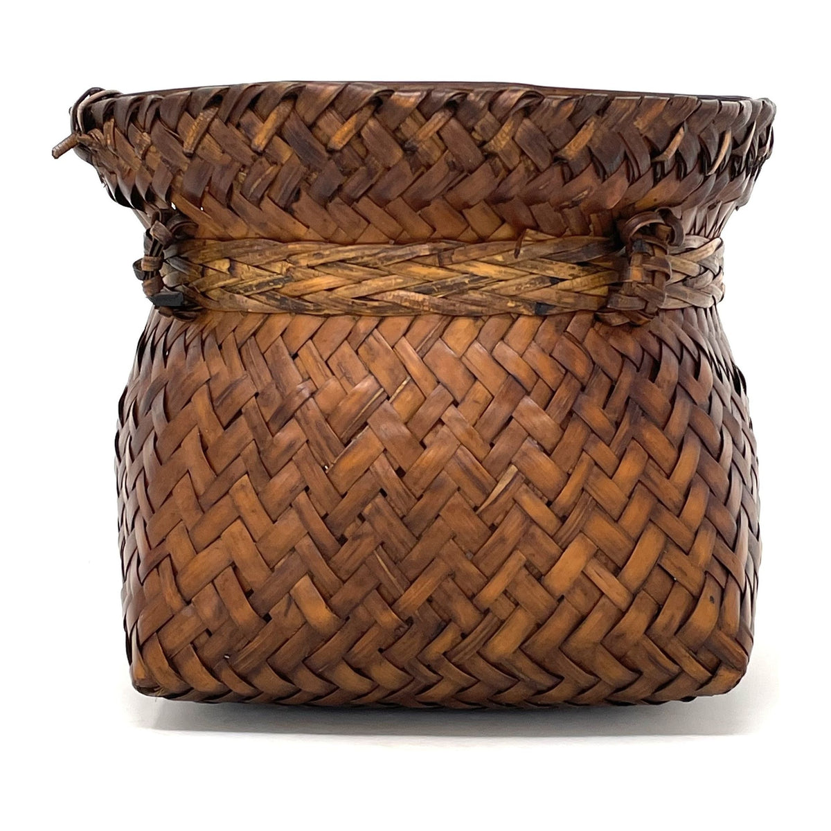 Intricately Woven Snail Basket Measuring 6 Inches Tall by 7 Inches Diameter with Rich Dark Patina from the Philippines