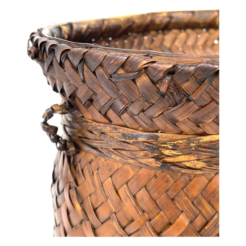 Intricately Woven Snail Basket Measuring 6 Inches Tall by 7 Inches Diameter with Rich Dark Patina from the Philippines