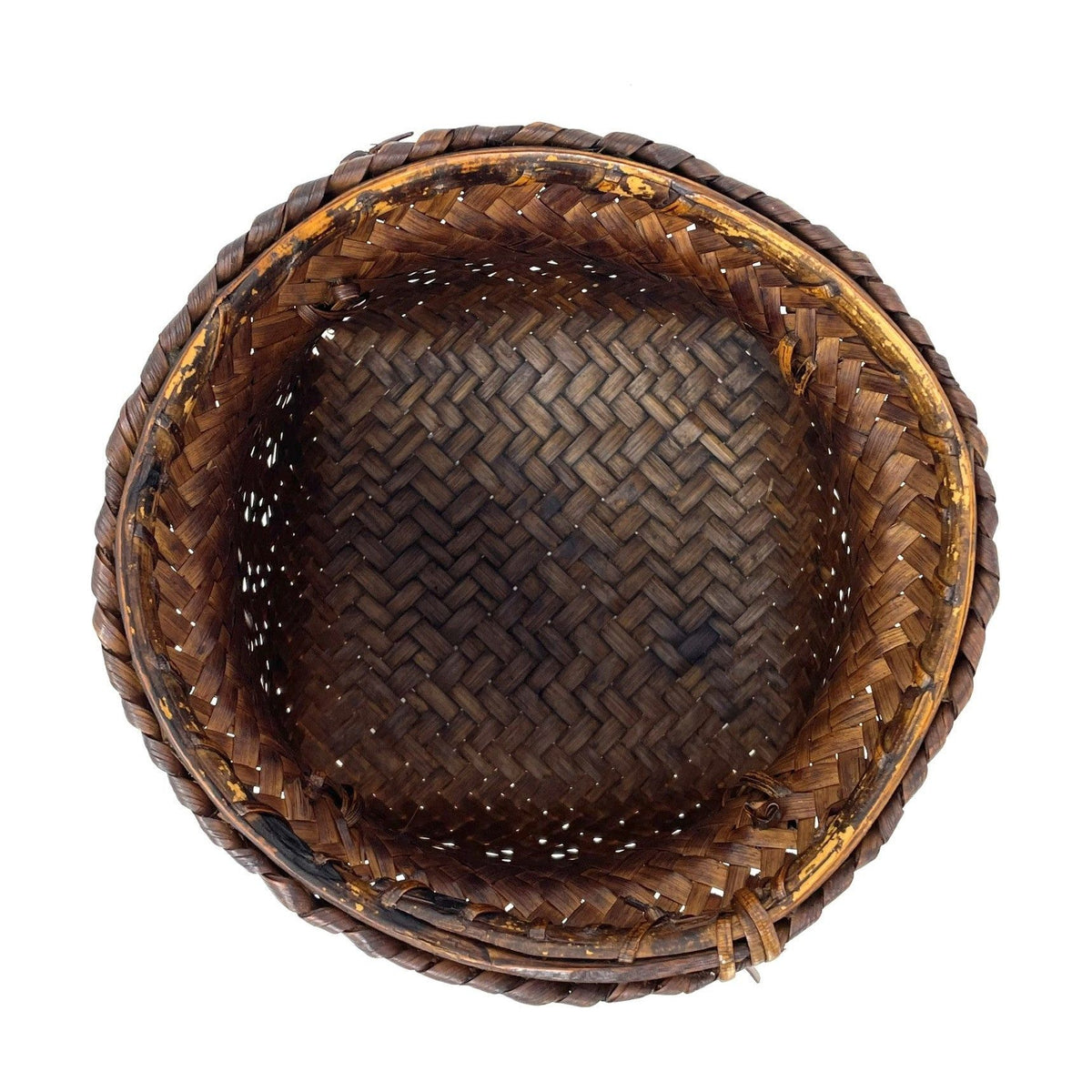 Intricately Woven Snail Basket Measuring 6 Inches Tall by 7 Inches Diameter with Rich Dark Patina from the Philippines