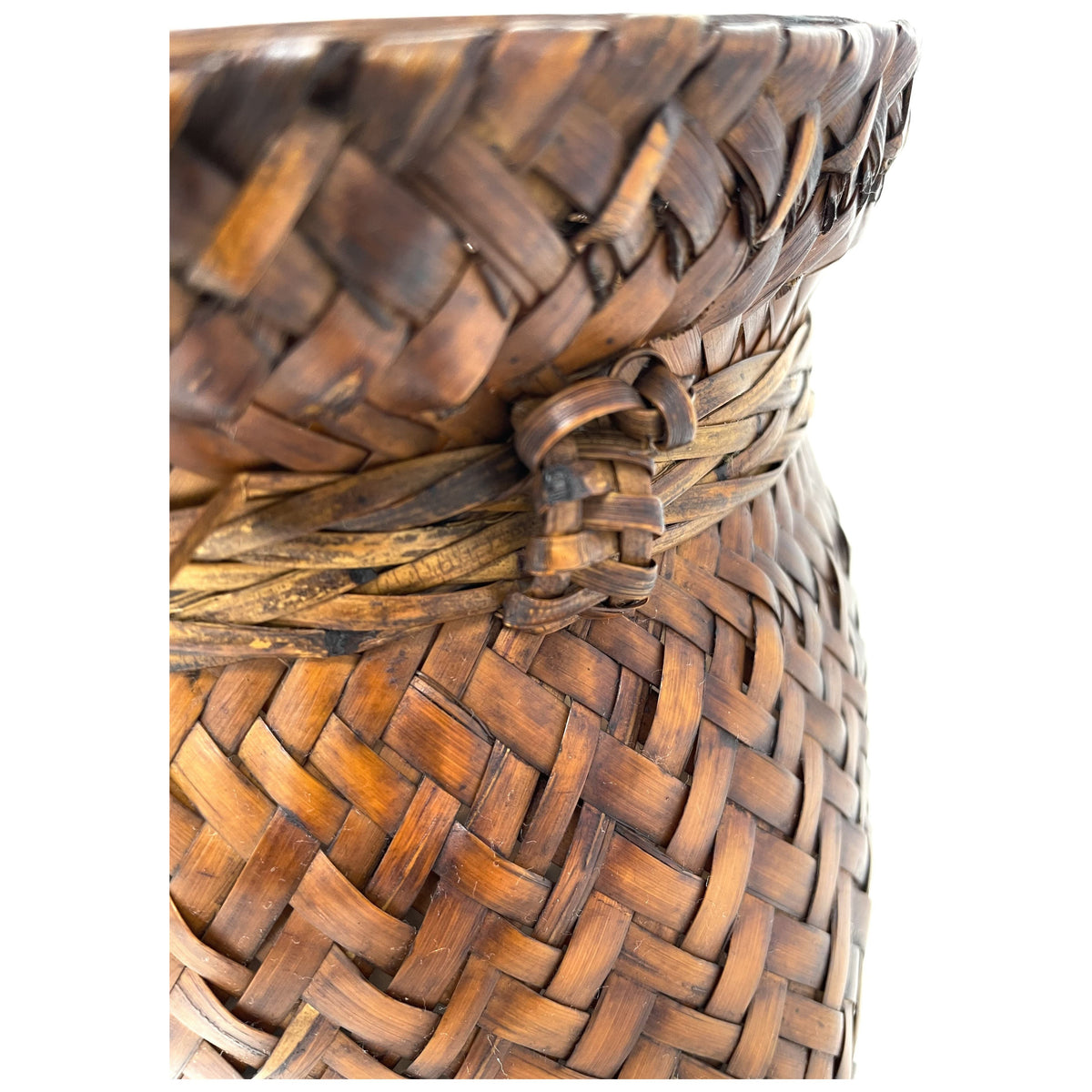 Intricately Woven Snail Basket Measuring 6 Inches Tall by 7 Inches Diameter with Rich Dark Patina from the Philippines