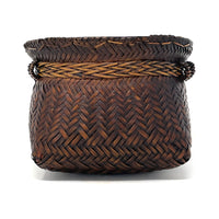 Intricately Woven Snail Basket Measuring 6.5 Inches Tall and 6 Inches in Diameter with Dark Brown Patina from the Philippines