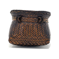 Intricately Woven Snail Basket Measuring 6.5 Inches Tall and 6 Inches in Diameter with Dark Brown Patina from the Philippines