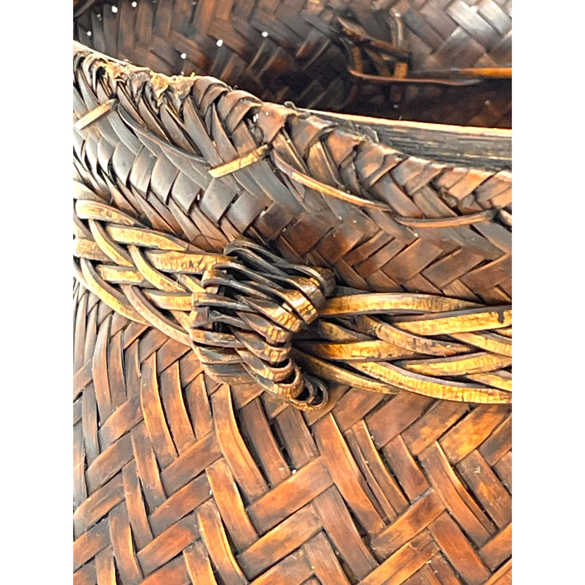 Intricately Woven Snail Basket Measuring 6.5 Inches Tall and 6 Inches in Diameter with Dark Brown Patina from the Philippines