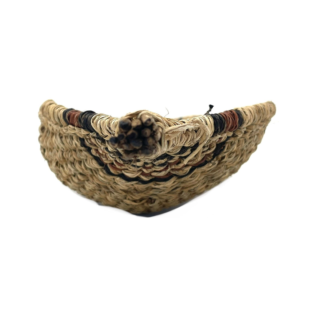 Ethiopian Gambela 'Canoe-Shaped' Basket with Brown and Black Stripes Measuring 21.25 Inches Long by 3.25 Inches Tall