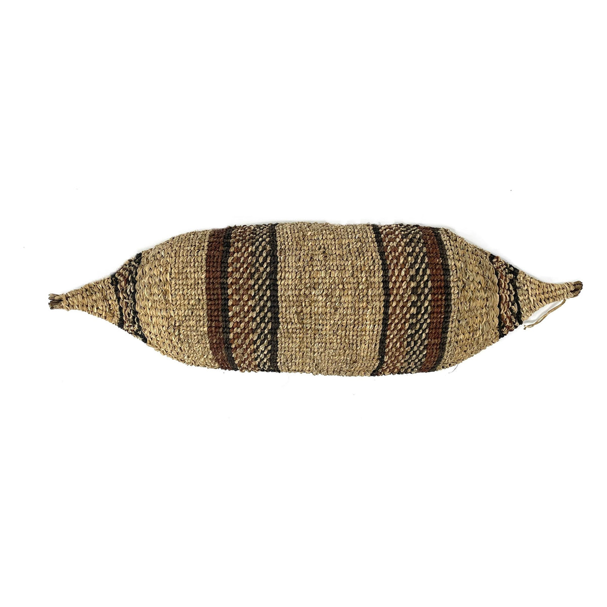 Ethiopian Gambela 'Canoe-Shaped' Basket with Brown and Black Stripes Measuring 21.25 Inches Long by 3.25 Inches Tall