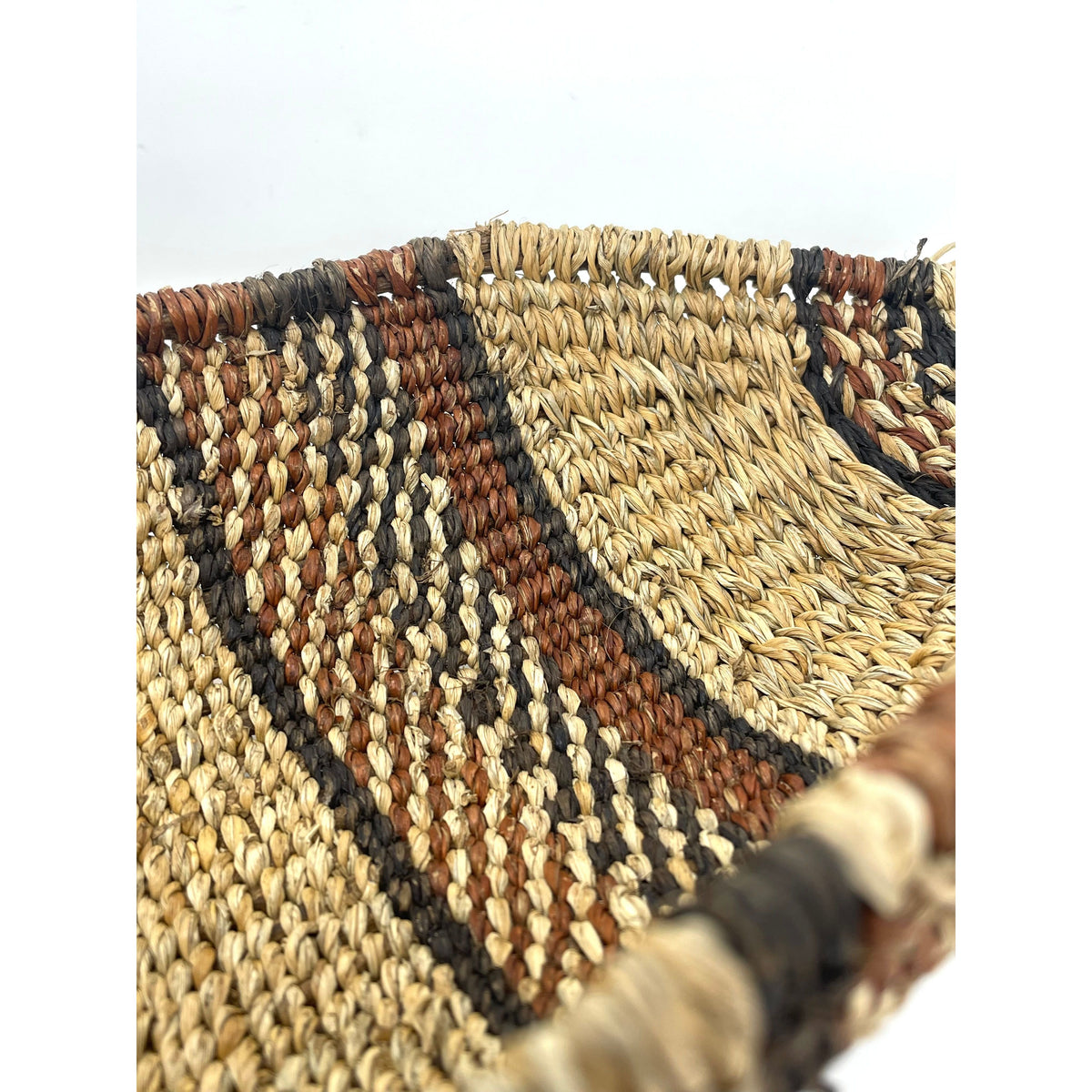 Ethiopian Gambela 'Canoe-Shaped' Basket with Brown and Black Stripes Measuring 21.25 Inches Long by 3.25 Inches Tall