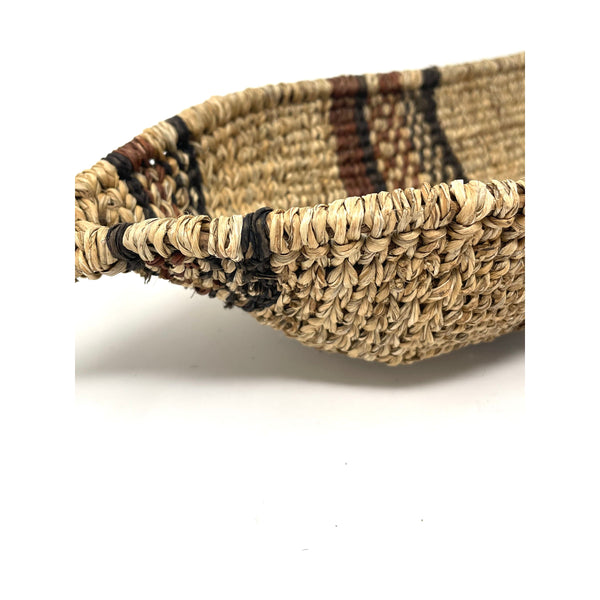 Ethiopian Gambela 'Canoe-Shaped' Basket with Brown and Black Stripes Measuring 21.25 Inches Long by 3.25 Inches Tall