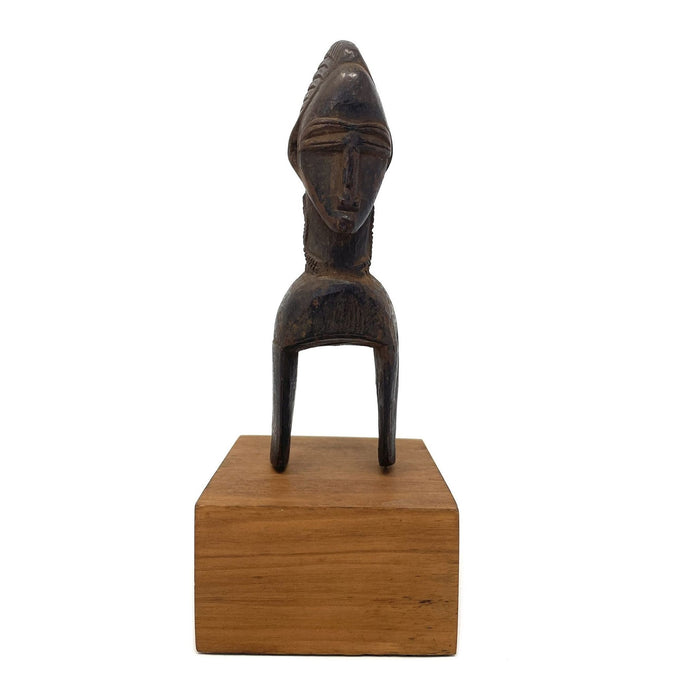 Hand-Carved Baule Heddle Pulley with Wooden Base - 8.5" H X 3.5" W