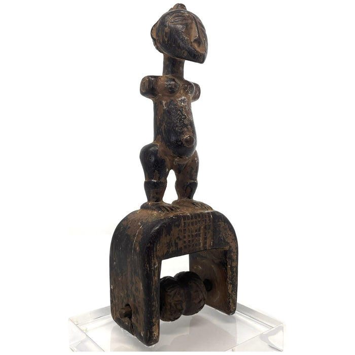 Baule Heddle Pulley with Hand-Carved Figure from Ivory Coast - 9" H