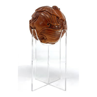 Chinese Netsuke-Style Hand-Carved Boxwood Sphere of Bats with Acrylic Stand - 3" Diam. X 6" H