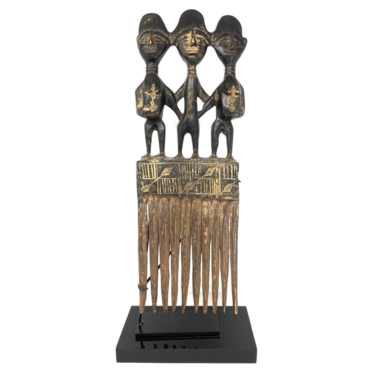 Ashanti Hand-Carved Wooden Comb with Stand from Ghana - 20" H X 6.5" W X 2" D