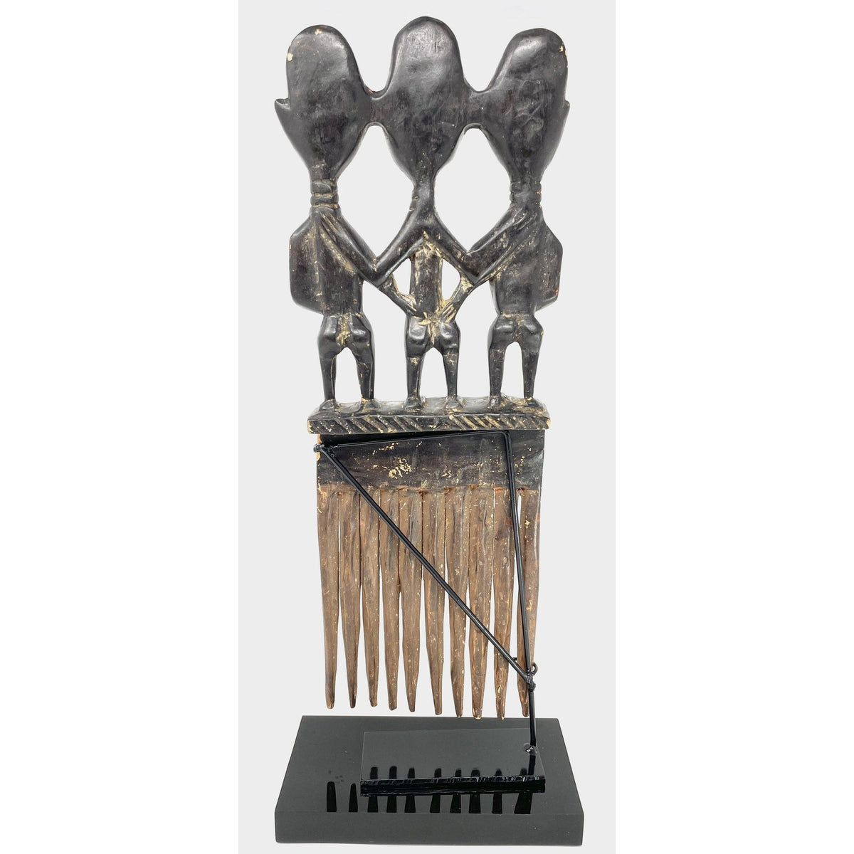 Ashanti Hand-Carved Wooden Comb with Stand from Ghana - 20" H X 6.5" W X 2" D