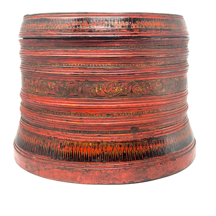 Vintage Thai Bamboo Wedding Basket with Lid - 11" H X 14.5" Diam.