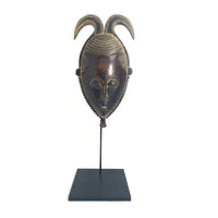 Vintage Yaore Mask from Ivory Coast with Metal Stand - 22.5" H X 8.25" W X 3.5" D