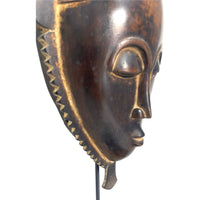 Vintage Yaore Mask from Ivory Coast with Metal Stand - 22.5" H X 8.25" W X 3.5" D