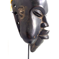 Vintage Guro/Baule Mask from Ivory Coast with Metal Stand - 22" H X 6.5" W X 5" D