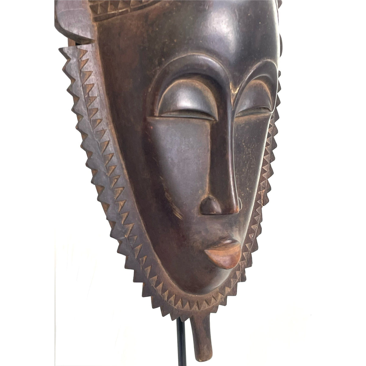 Vintage Yaore Mask from Ivory Coast with Metal Stand - 23" H X 7" W X 4.5" D