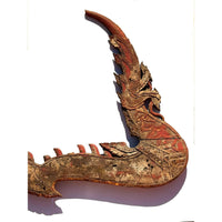 Monumental 19th Century Thai Wooden Temple Dragon with Reddish/Natural Coloration - 8.2' L X 3.75' H X 4" D