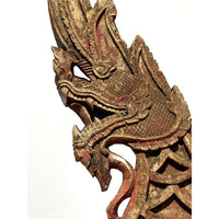 Monumental 19th Century Thai Wooden Temple Dragon with Reddish/Gray Coloration - 8.2' L X 3.6' H X 2" D