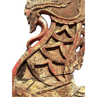 Monumental 19th Century Thai Wooden Temple Dragon with Reddish/Gray Coloration - 8.2' L X 3.6' H X 2" D