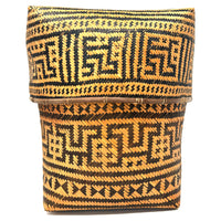 Intricately Woven Vintage T'boli Basket with Lid and Geometric Designs from the Philippines - 10.5" H X 11" L X 11" W