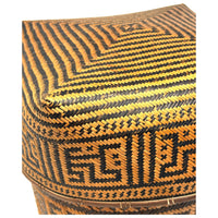 Intricately Woven Vintage T'boli Basket with Lid and Geometric Designs from the Philippines - 10.5" H X 11" L X 11" W