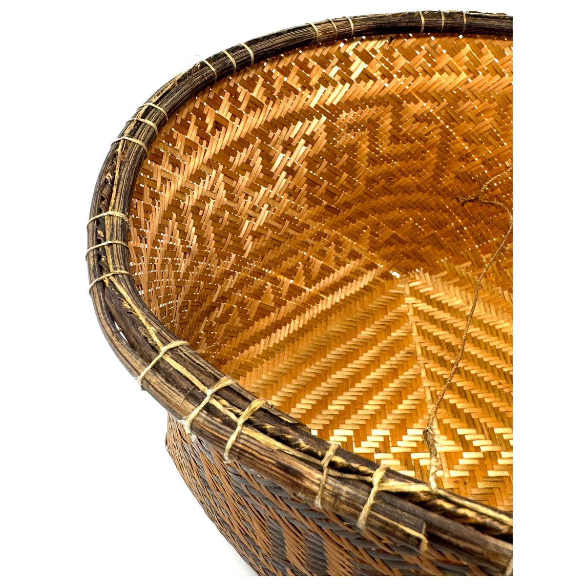 Intricately Woven Vintage T'boli Basket with Lid and Geometric Designs from the Philippines - 10.5" H X 11" L X 11" W