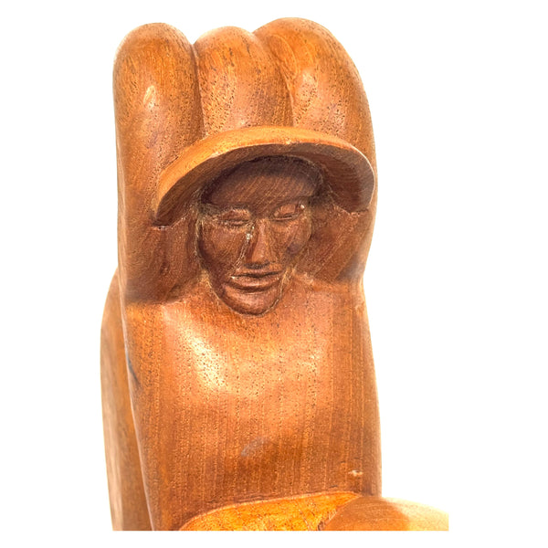 Mid-Century Campesino/Farm Worker Wood Carving by Jose Pinal - 14" H X 10" L X 3" W