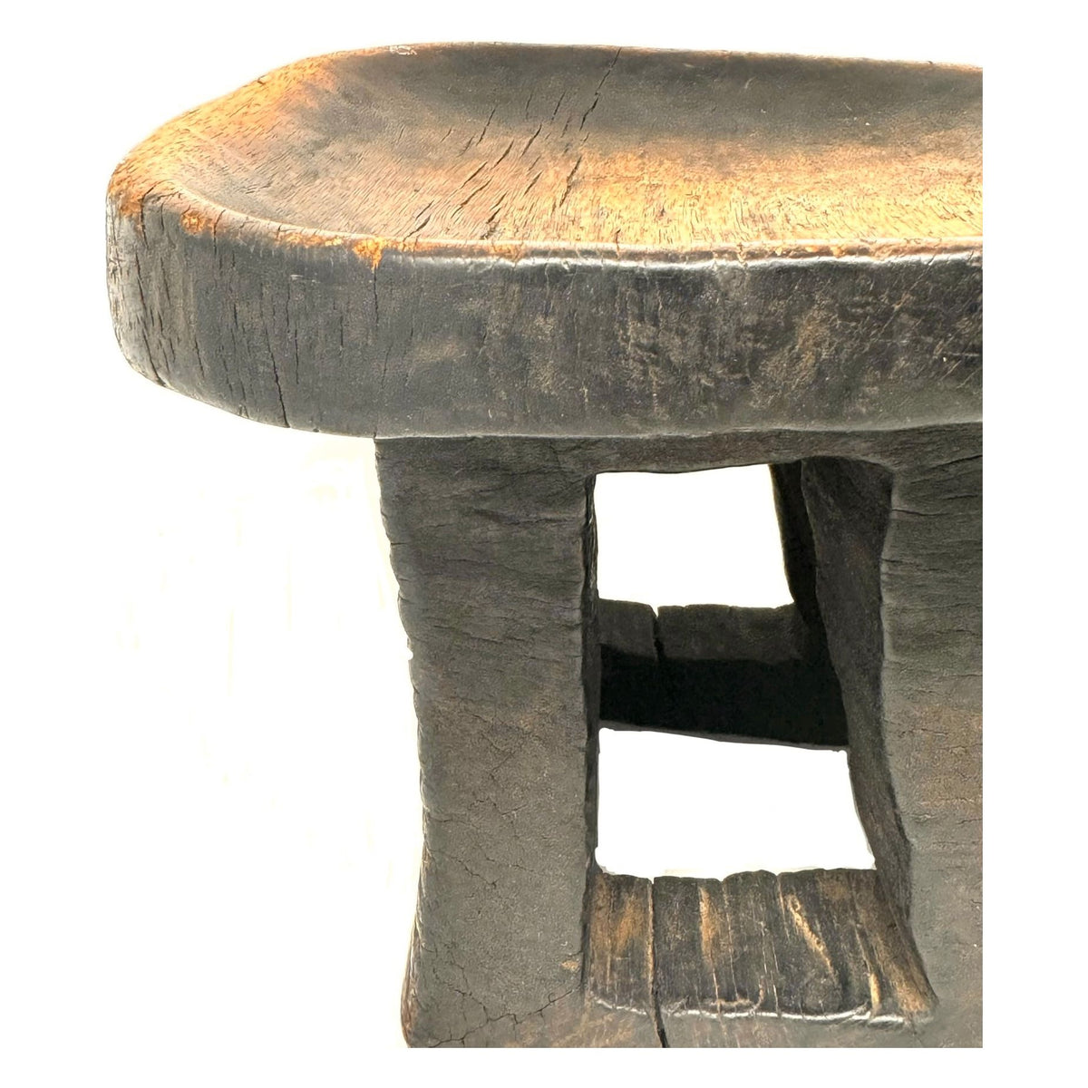 Hand-Carved Bamun Tribal Stool from Cameroon - 11.5" L x 9.5" W x 8.5" H