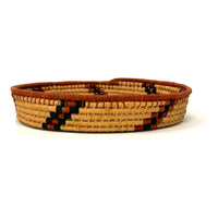 Set of Two African Handwoven Round Baskets with Orange and Black Designs Measuring 8 & 9.5 Inches Diameter