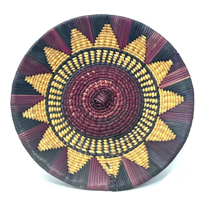 Handwoven Purple & Blue Basket from Burkina Faso - 8" Diam. X 1" H